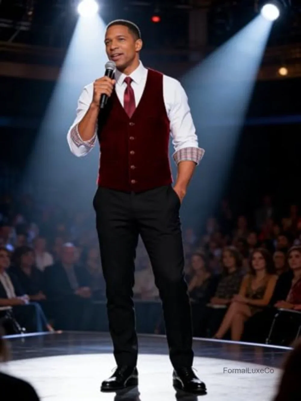 Slim Fit Velvet Men's Suit Vest V-Neck 4 Button Formal Waistcoat